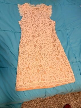Sleeveless Lace Midi Dress in Ivory - Elegant Floral Overlay